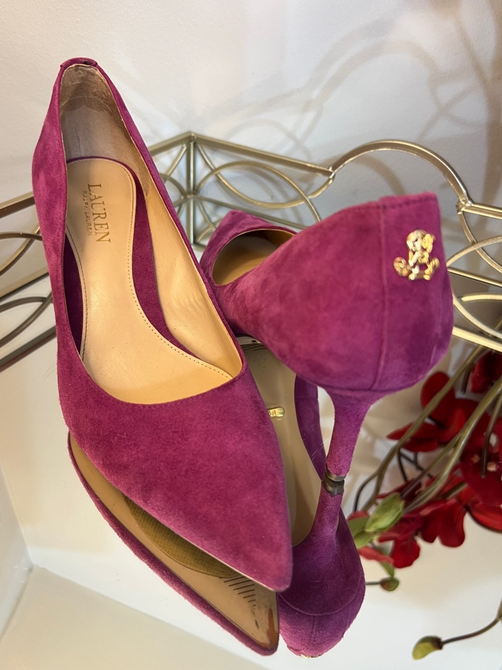 Lauren Ralph Lauren Magenta Suede Pointed-Toe Pumps Size 9